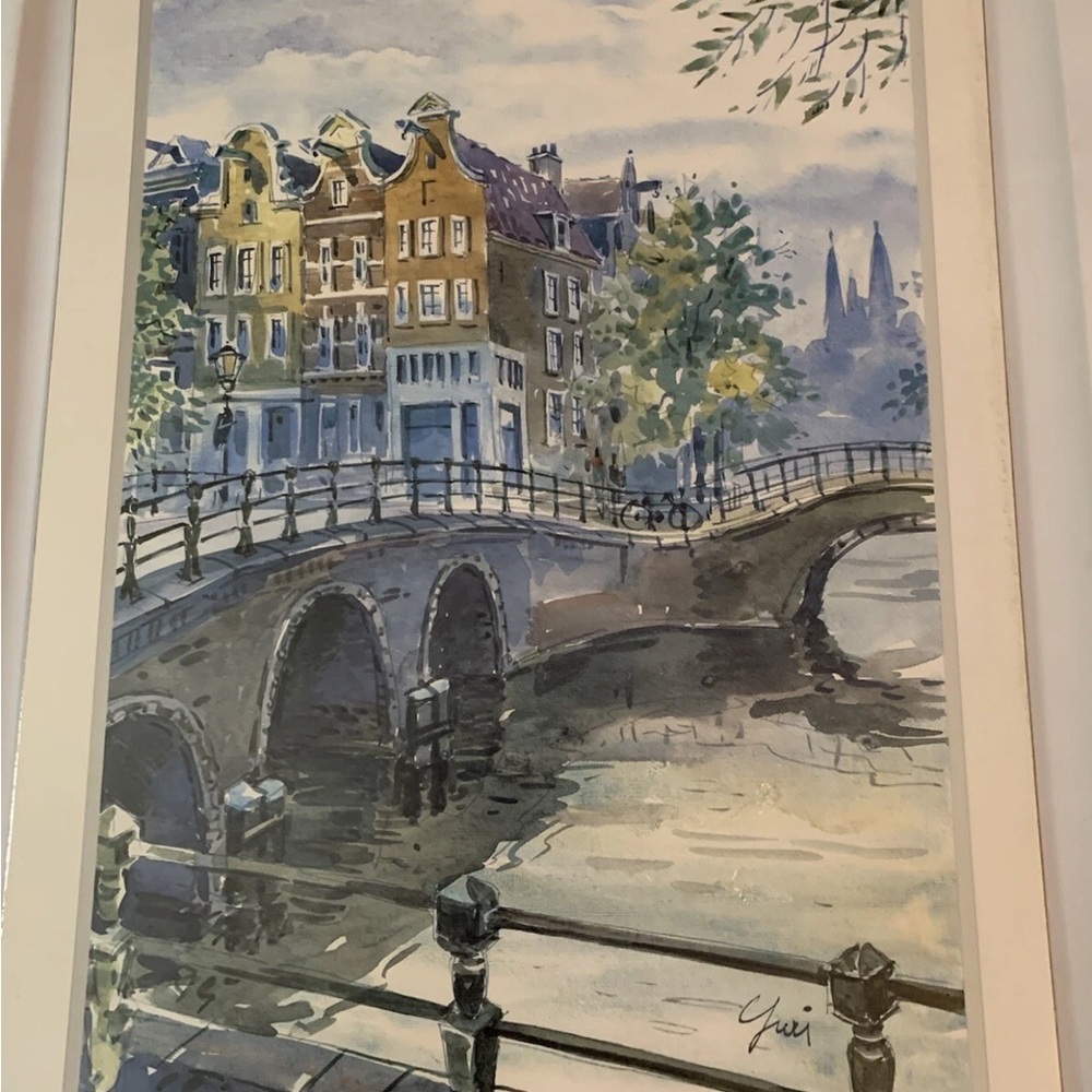 Amsterdam Canal Cityscape Watercolor Art Print signed‎ Yuri by Yuriy Shumov